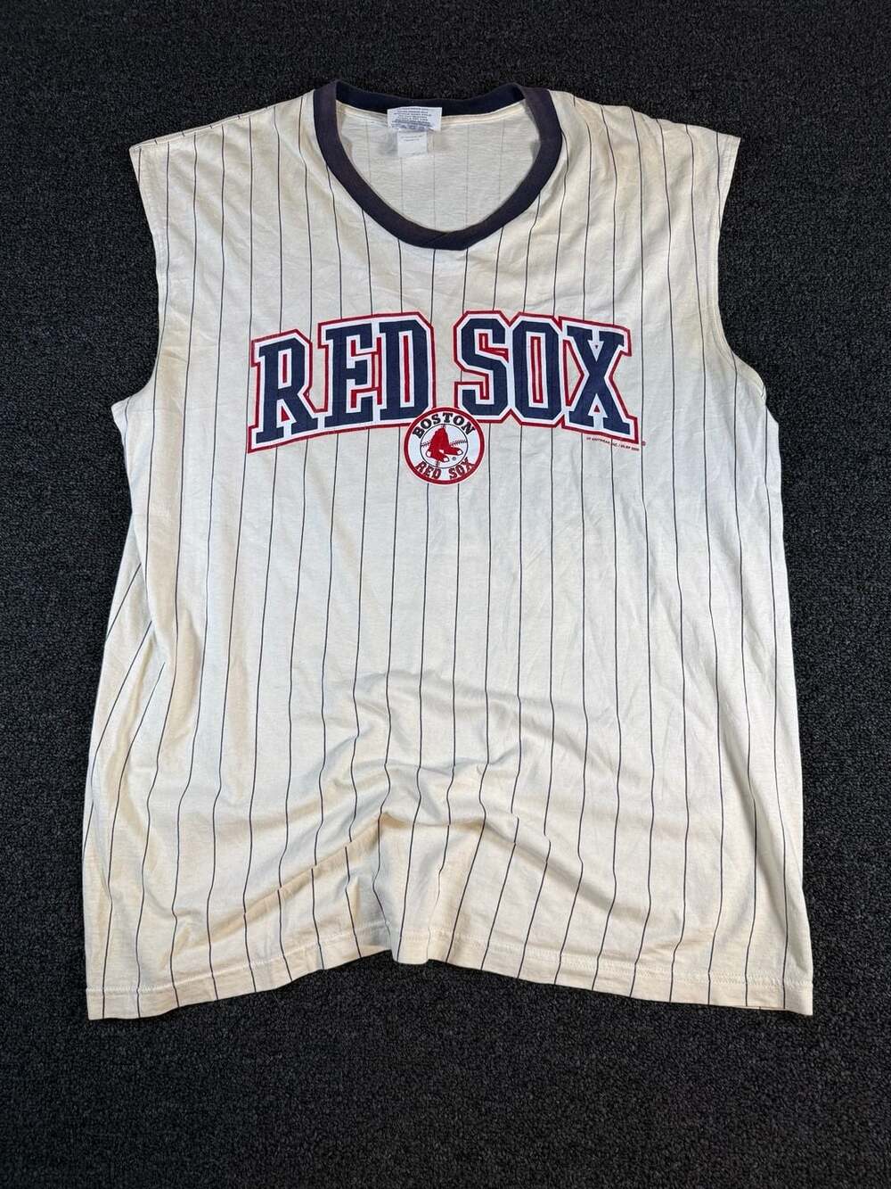 Vintage 2000 CSA Boston Red Sox MLB Pinstripe Sleeveless Muscle T-Shirt XL